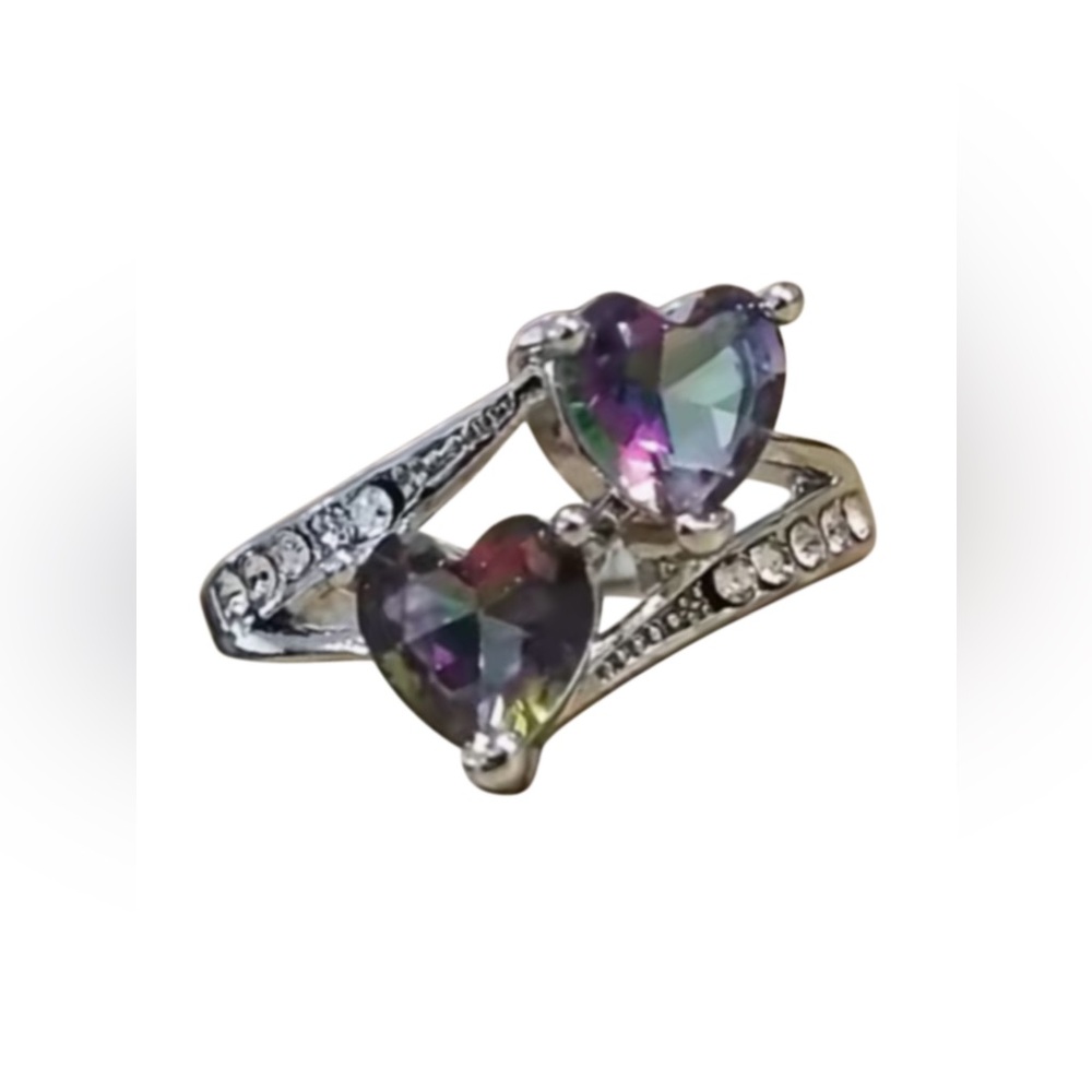 Double Heart Inlaid Cubic Zirconia Ring